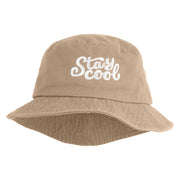 Stay Cool Phrase Embroidered Cotton Twill Bucket Hat - Khaki M