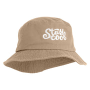 Stay Cool Phrase Embroidered Cotton Twill Bucket Hat - Khaki M