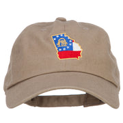 Georgia State Flag Map Embroidered Unstructured Washed Cap