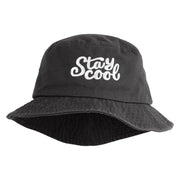 Stay Cool Phrase Embroidered Cotton Twill Bucket Hat - Charcoal M