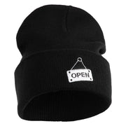Open Sign Embroidered 12" Long Knitted Beanie - Black OSFM