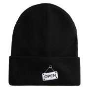 Open Sign Embroidered 12" Long Knitted Beanie - Black OSFM