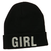 Girl Embroidered Cuff Long Beanie