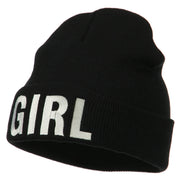 Girl Embroidered Cuff Long Beanie