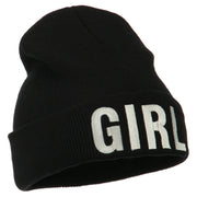 Girl Embroidered Cuff Long Beanie