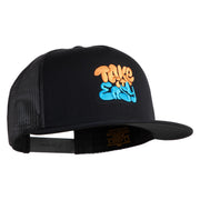 Take It Easy Graffiti Embroidered Mesh Snapback Cap - Black OSFM
