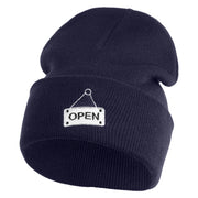 Open Sign Embroidered 12" Long Knitted Beanie - Navy OSFM
