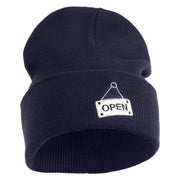 Open Sign Embroidered 12" Long Knitted Beanie - Navy OSFM