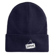 Open Sign Embroidered 12" Long Knitted Beanie - Navy OSFM