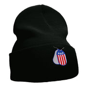 U.S. Dog Tags Embroidered Long Knitted Beanie