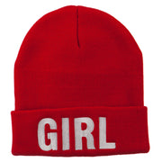 Girl Embroidered Cuff Long Beanie