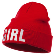 Girl Embroidered Cuff Long Beanie