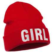 Girl Embroidered Cuff Long Beanie