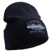 Licensed Combat Infantryman Embroidered 12 Inch Long Knitted Beanie - Navy OSFM