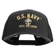 Licensed US Navy USN CPO Retired Embroidered Flexfit Mesh Trucker Cap - Black OSFM