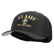 Licensed US Navy USN CPO Retired Embroidered Flexfit Mesh Trucker Cap - Black OSFM