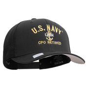 Licensed US Navy USN CPO Retired Embroidered Flexfit Mesh Trucker Cap - Black OSFM