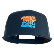 Take It Easy Graffiti Embroidered Mesh Snapback Cap - Navy OSFM