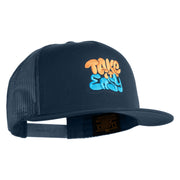 Take It Easy Graffiti Embroidered Mesh Snapback Cap - Navy OSFM