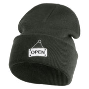 Open Sign Embroidered 12" Long Knitted Beanie - Dark Grey OSFM