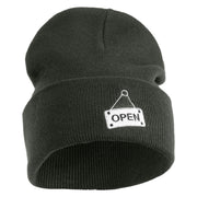 Open Sign Embroidered 12" Long Knitted Beanie - Dark Grey OSFM