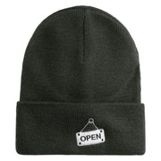Open Sign Embroidered 12" Long Knitted Beanie - Dark Grey OSFM