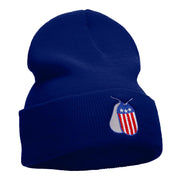 U.S. Dog Tags Embroidered Long Knitted Beanie