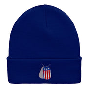 U.S. Dog Tags Embroidered Long Knitted Beanie