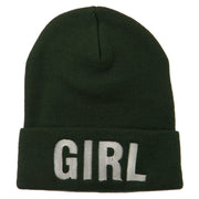 Girl Embroidered Cuff Long Beanie