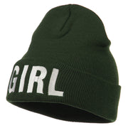 Girl Embroidered Cuff Long Beanie