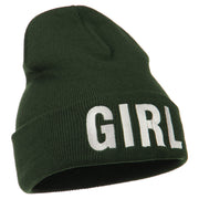 Girl Embroidered Cuff Long Beanie