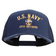 Licensed US Navy USN CPO Retired Embroidered Flexfit Mesh Trucker Cap - Navy OSFM