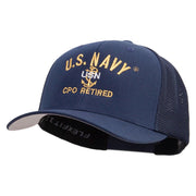 Licensed US Navy USN CPO Retired Embroidered Flexfit Mesh Trucker Cap - Navy OSFM