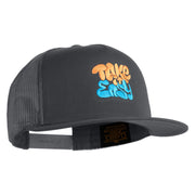Take It Easy Graffiti Embroidered Mesh Snapback Cap - Charcoal OSFM
