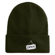 Open Sign Embroidered 12" Long Knitted Beanie - Olive OSFM