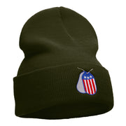 U.S. Dog Tags Embroidered Long Knitted Beanie