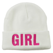 Girl Embroidered Cuff Long Beanie