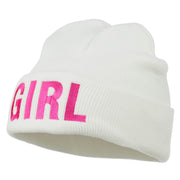 Girl Embroidered Cuff Long Beanie