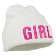 Girl Embroidered Cuff Long Beanie