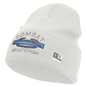Licensed Combat Infantryman Embroidered 12 Inch Long Knitted Beanie - White OSFM