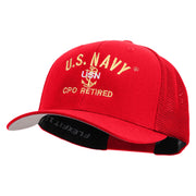 Licensed US Navy USN CPO Retired Embroidered Flexfit Mesh Trucker Cap - Red OSFM