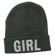 Girl Embroidered Cuff Long Beanie