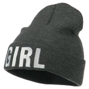 Girl Embroidered Cuff Long Beanie