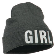 Girl Embroidered Cuff Long Beanie