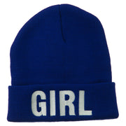 Girl Embroidered Cuff Long Beanie