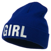 Girl Embroidered Cuff Long Beanie