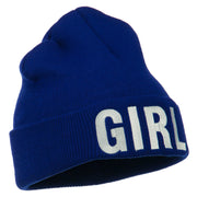 Girl Embroidered Cuff Long Beanie