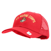 US Marine Corps Emblem Design Embroidered 6 Panel Structured Cotton Twill Mesh Cap Made in USA - Red OSFM