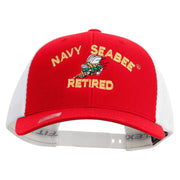 Licensed US Navy Seabee Retired Embroidered Flexfit 2 Tone Mesh Cap - Red-White OSFM