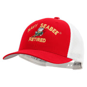 Licensed US Navy Seabee Retired Embroidered Flexfit 2 Tone Mesh Cap - Red-White OSFM